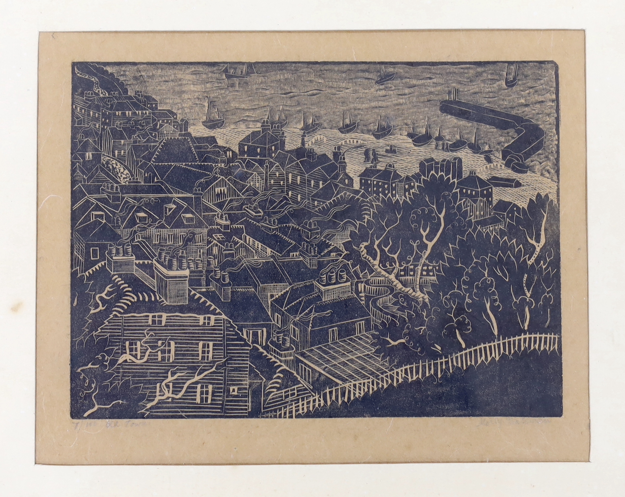 Three pencil-signed prints comprising Valerine Thornton (1931-1991), 'St Benoit', Bernard Rice (1900-1998), 'Bosnia' and Molly Bateman, woodcut, Town scene, largest 46 x 36cm